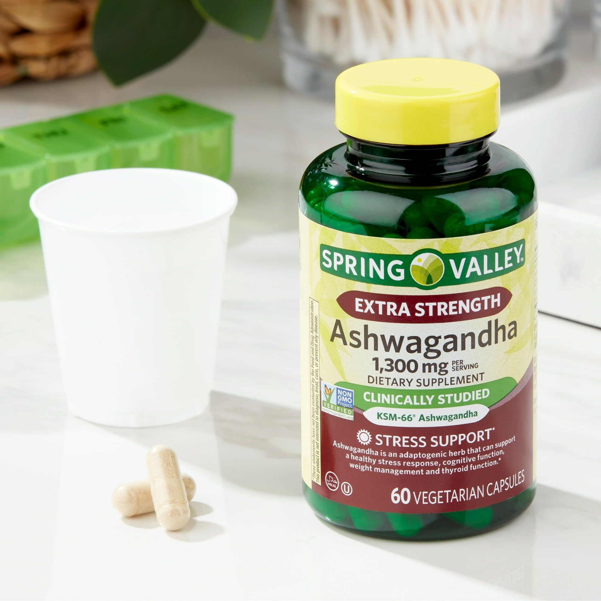 Spring Valley Extra Strength Ashwagandha Dietary Supplement; 1300 mg; 60 Vegetarian Capsules EasyOptionXY LLC