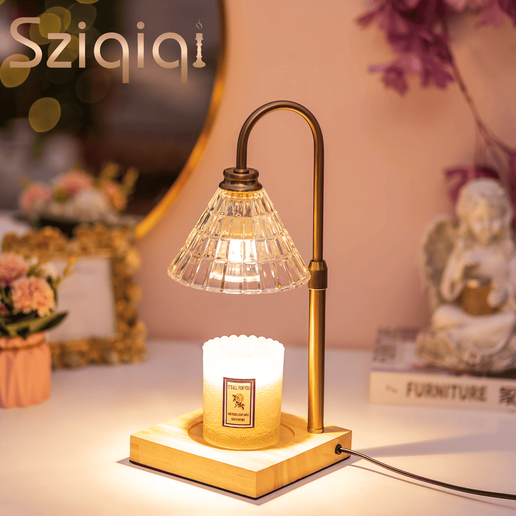 Sziqiqi Candle Warmer Lamp with 2 Bulbs Compatible with Large Jar Candle Metal Candle Warmer Dimmable Candle Melter for Scented Candles Top-Down Candle Melting(Gold)