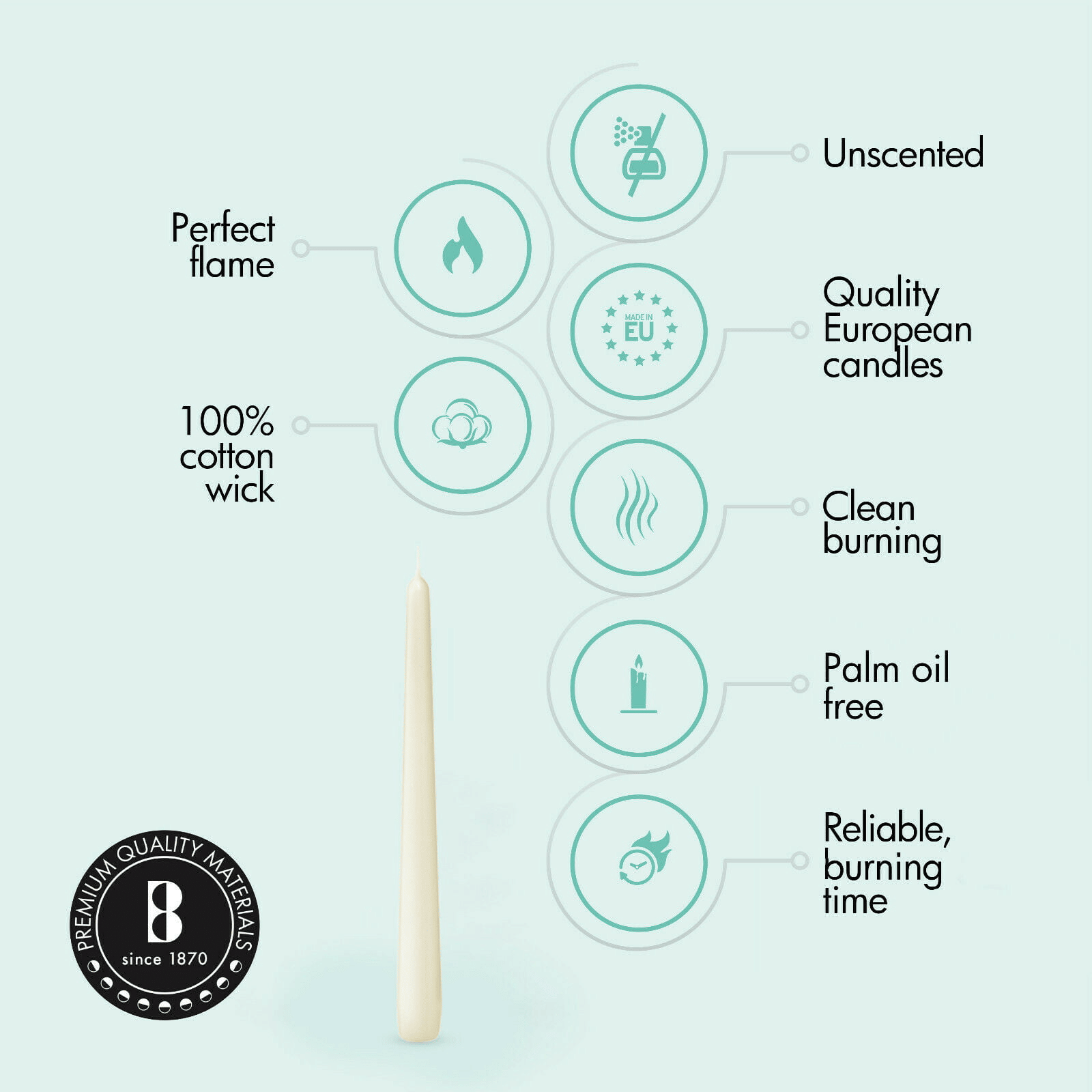 Bolsius Ivory Taper Unscented Candles Long 10 inch | 30 Pack with 8 Hours Dripless