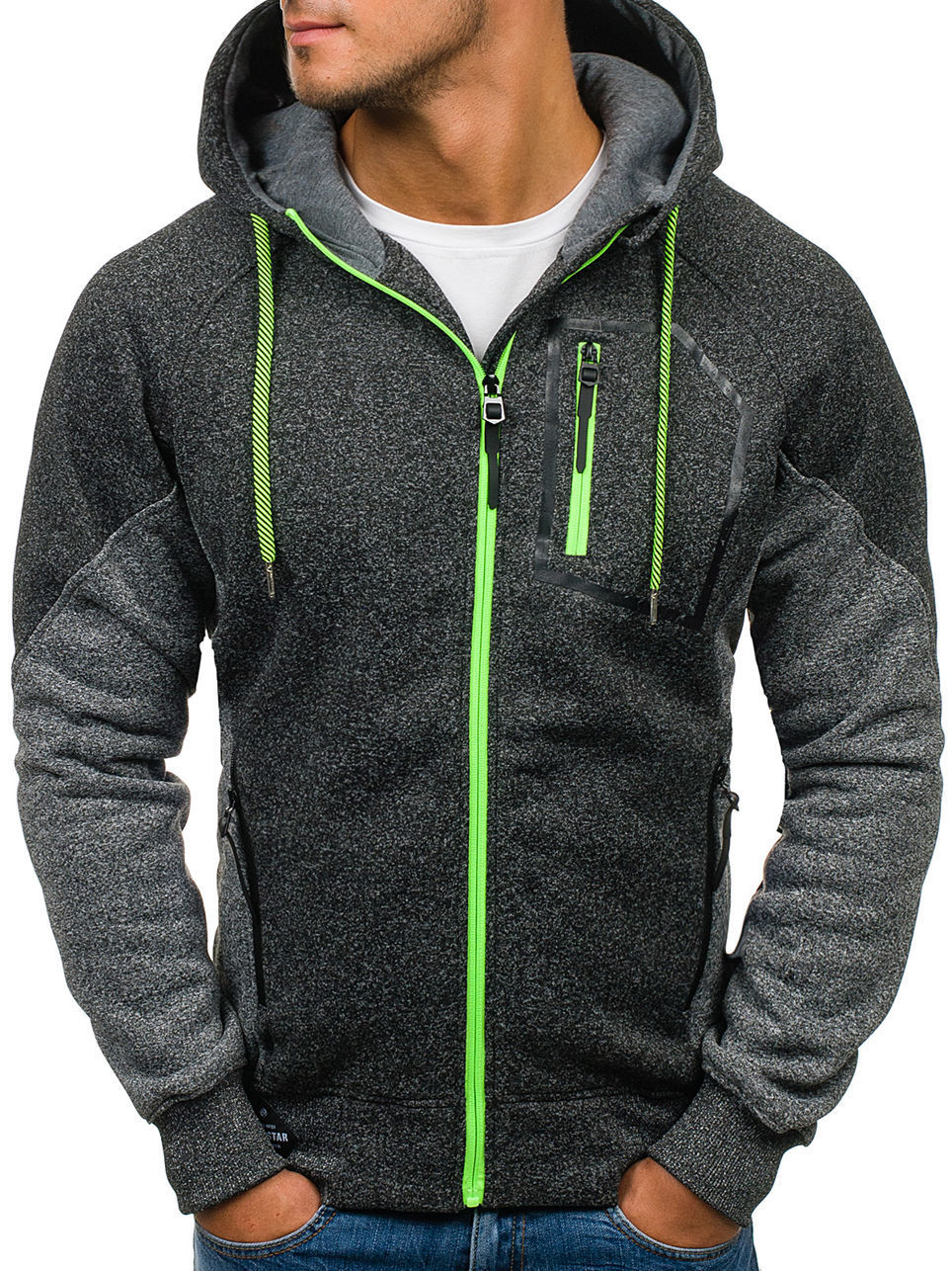 Men's Long Sleeve Hoodie Hoodie Zip Pocket Paneling Jacket Pi-Mart