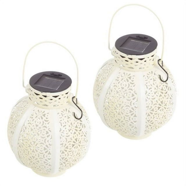 Set of 2 Solar Outdoor Lights - Hanging or Tabletop Rechargeable LED Lantern Set with 2 Shepherd Hooks for Outdoor Decor by Pure Garden (White) EasyOptionXY LLC