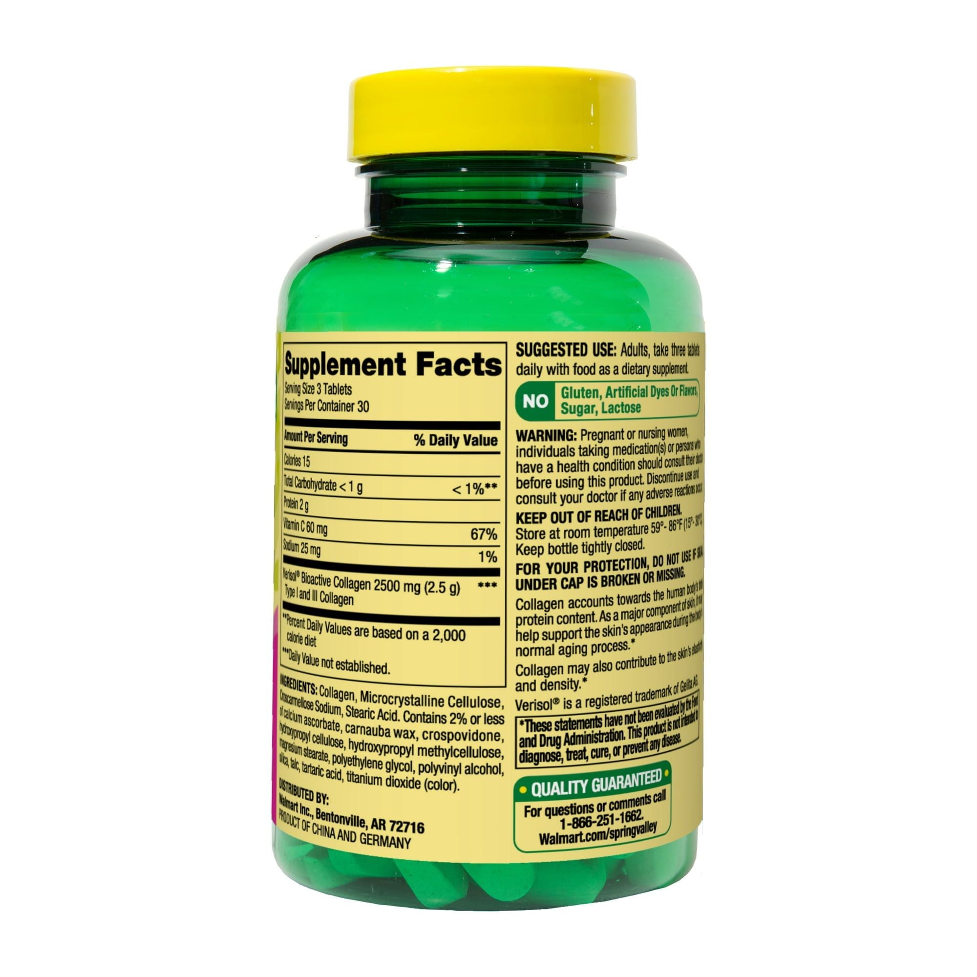 Spring Valley Highly Absorbable Collagen + C Tablets Dietary Supplement; 2; 500 mg; 90 Count EasyOptionXY LLC