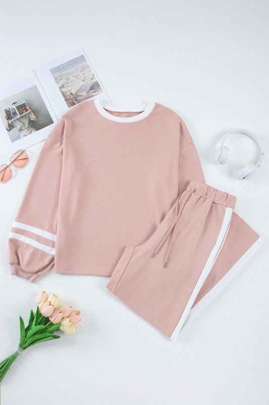 Varsity Stripe Pullover and Drawstring Pant Set THRIXINE