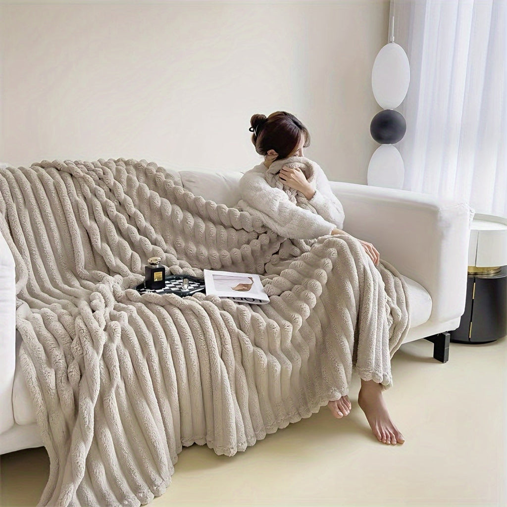 Luxurious French-Style Multipurpose Plush Blanket - 1pc Dual-Sided Soft Fleece Throw - Decorative Sofa Cover/Shawl for Home & Office Nap - Dry Clean Only, Polyester, Woven Weave, All-Season Use