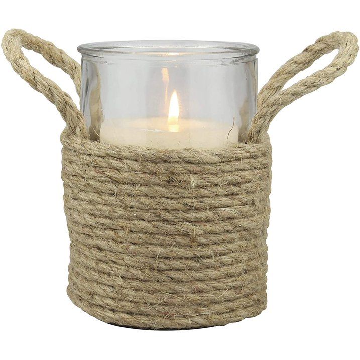 Tall Rope Wrapped Pillar Holder with Rope Handles EasyOptionXY LLC