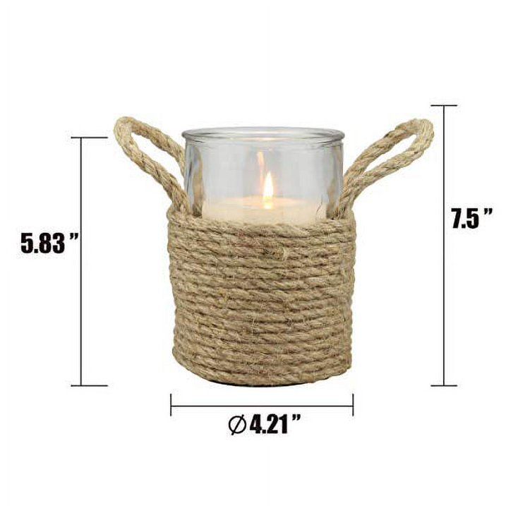 Tall Rope Wrapped Pillar Holder with Rope Handles EasyOptionXY LLC