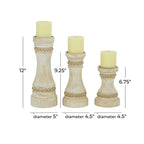 DecMode 3 Candle Cream Wood Candle Holder, Set of 3 EasyOptionXY LLC
