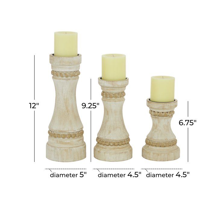 DecMode 3 Candle Cream Wood Candle Holder, Set of 3 EasyOptionXY LLC