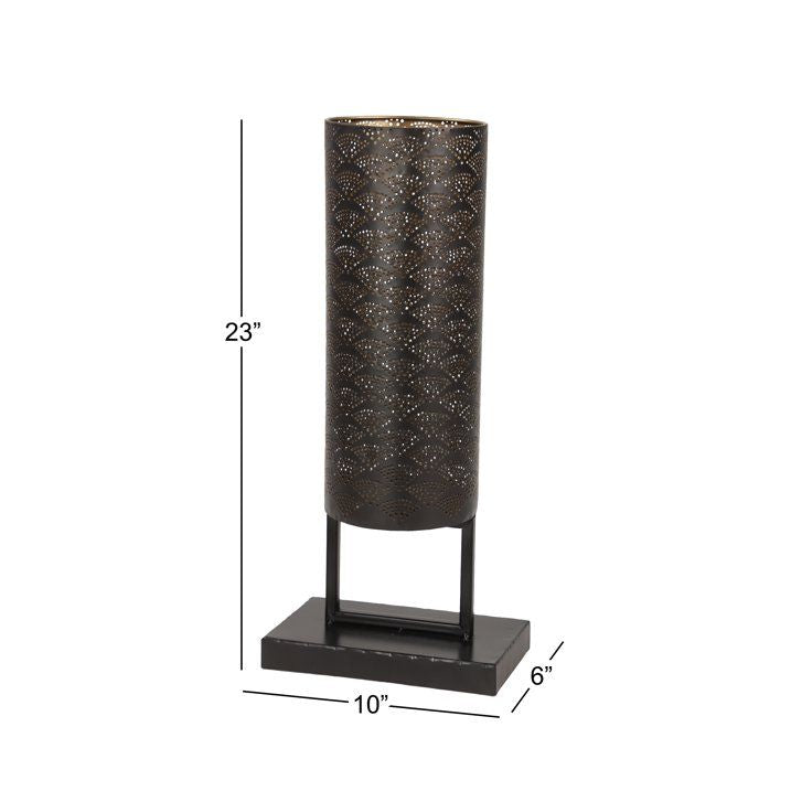 DecMode Modern Style Large Black Cylinder Metal Lantern with Pierced Metal Boho Pattern on Metal Base, 10' x 23' EasyOptionXY LLC