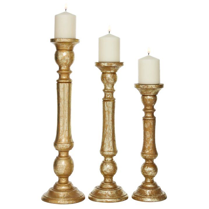 DecMode 3 Candle Gold Mango Wood Candle Holder, Set of 3 EasyOptionXY LLC