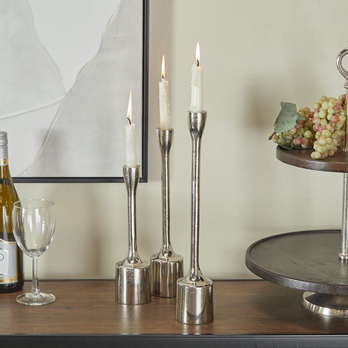 CosmoLiving by Cosmopolitan 3 Candle Silver Aluminum Tapered Candle Holder, Set of 3 EasyOptionXY LLC