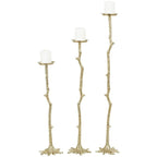 DecMode 3 Candle Gold Aluminum Abstract Tall Floor Textured Metallic Candle Holder with Stick Inspired Design, Set of 3 EasyOptionXY LLC