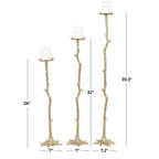 DecMode 3 Candle Gold Aluminum Abstract Tall Floor Textured Metallic Candle Holder with Stick Inspired Design, Set of 3 EasyOptionXY LLC