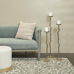 DecMode 3 Candle Gold Aluminum Abstract Tall Floor Textured Metallic Candle Holder with Stick Inspired Design, Set of 3 EasyOptionXY LLC