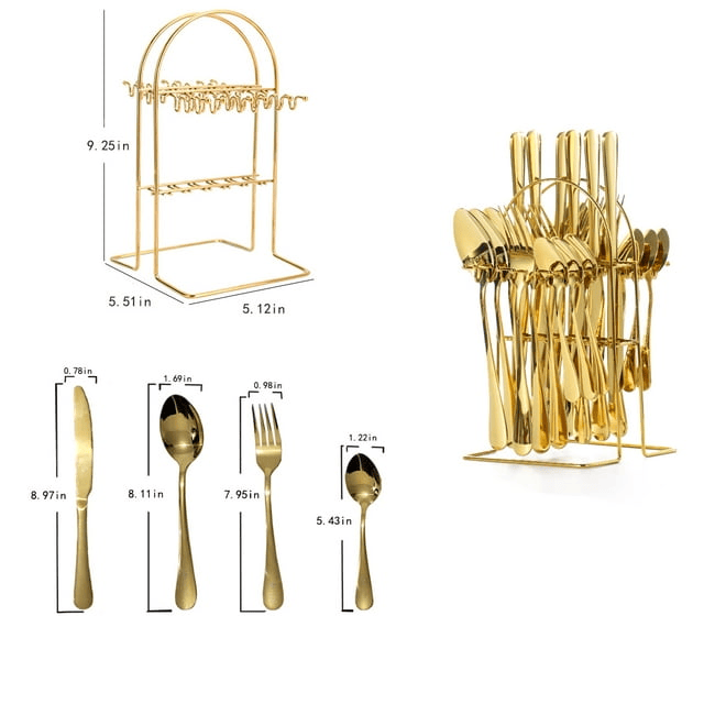 HYCSC Silverware Sets with Holder, Premium Stainless Steel Tableware Set, Mirror Polished Flatware Cutlery Set - Include Knife, Fork and Spoon, Dishwasher Safe, Nice Family Utensil Gift Set (Gold) EasyOptionXY LLC