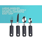 VirgilSon Extra Wide Handles Easy Grip Cutlery Set, Chunky Handles, Corfort Grips Disability Ideal Dining aid for Elderly Disabled Arthritis Parkinson's Disease Tremors Sufferers (4PCS Black)