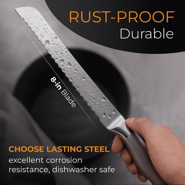 Orblue Serrated Bread Knife, Stainless Steel Bread Cutter (8-inch Blade with 5-inch Handle) EasyOptionXY LLC