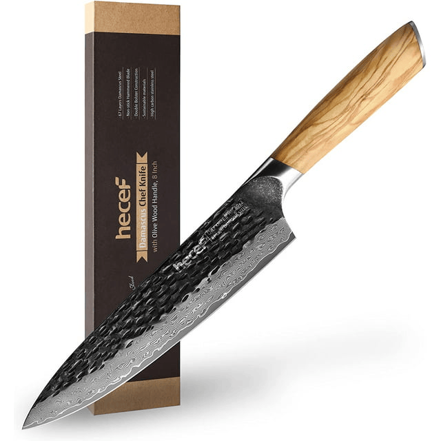 Hecef 8-Inch Japanese Chef Knife, Forged 67-Layer Damascus Steel Ultra Sharp Professional Hammered Carving Knife EasyOptionXY LLC