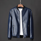 Slim Fit Men's PU Leather Jacket - Stand Collar Motorcycle Style Jacket (Regular Length) Pi-Mart