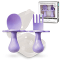 Grabease Baby and Toddler Self-Feeding Utensils ¨C Spoon and Fork Set for Baby-Led Weaning ¨C Made of Non-Toxic Plastic ¨C Featuring Protective Barriers to Prevent Choking and Gagging