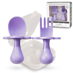 Grabease Baby and Toddler Self-Feeding Utensils ¨C Spoon and Fork Set for Baby-Led Weaning ¨C Made of Non-Toxic Plastic ¨C Featuring Protective Barriers to Prevent Choking and Gagging