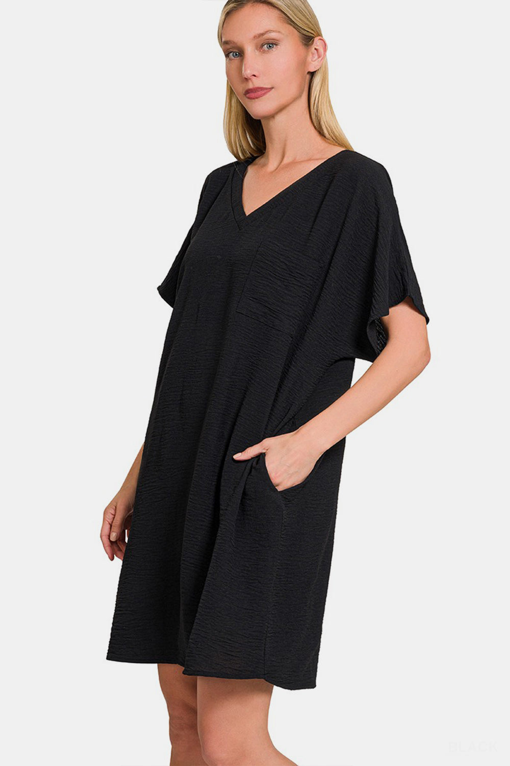 V-Neck Tee Dress with Pockets For Women – V-Neck Casual Dress, Tee Dress with Pockets, Comfortable V-Neck Dress, Pocketed Tee Dress, Casual Chic Dress, Easygoing V-Neck Dress Stevvex