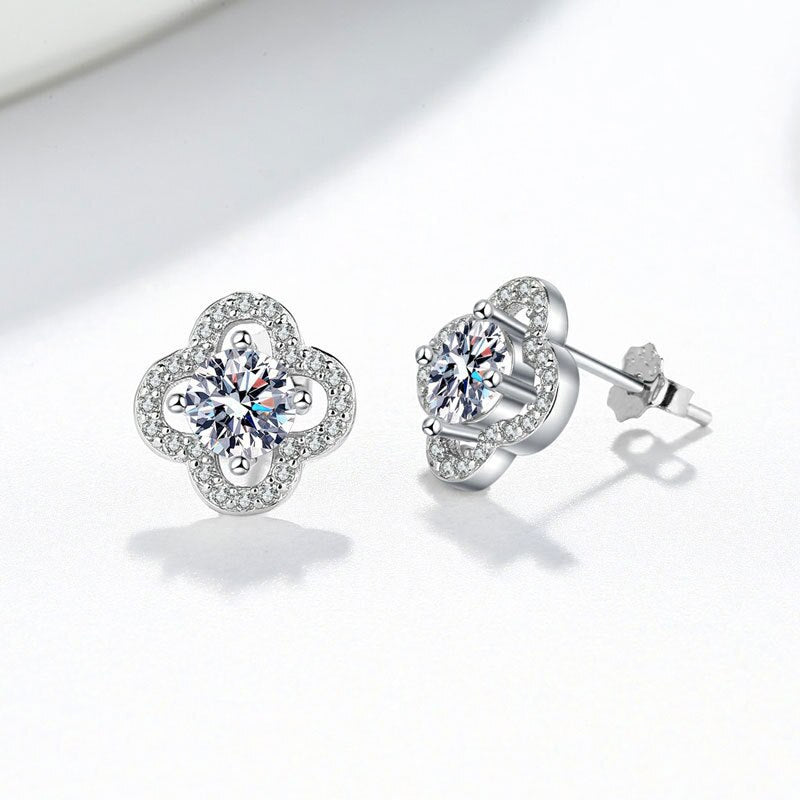 Four Leaf Clover Moissanite Stud Earrings Pi-Mart