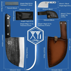 XYJ 6.7 Inch Serbian Chef Knife Cutting Butcher Knives High Carbon Steel Forging Meat Cleavers For Camping Kitchen and Outdoor Cooking Tool With Carrying Leather Sheath