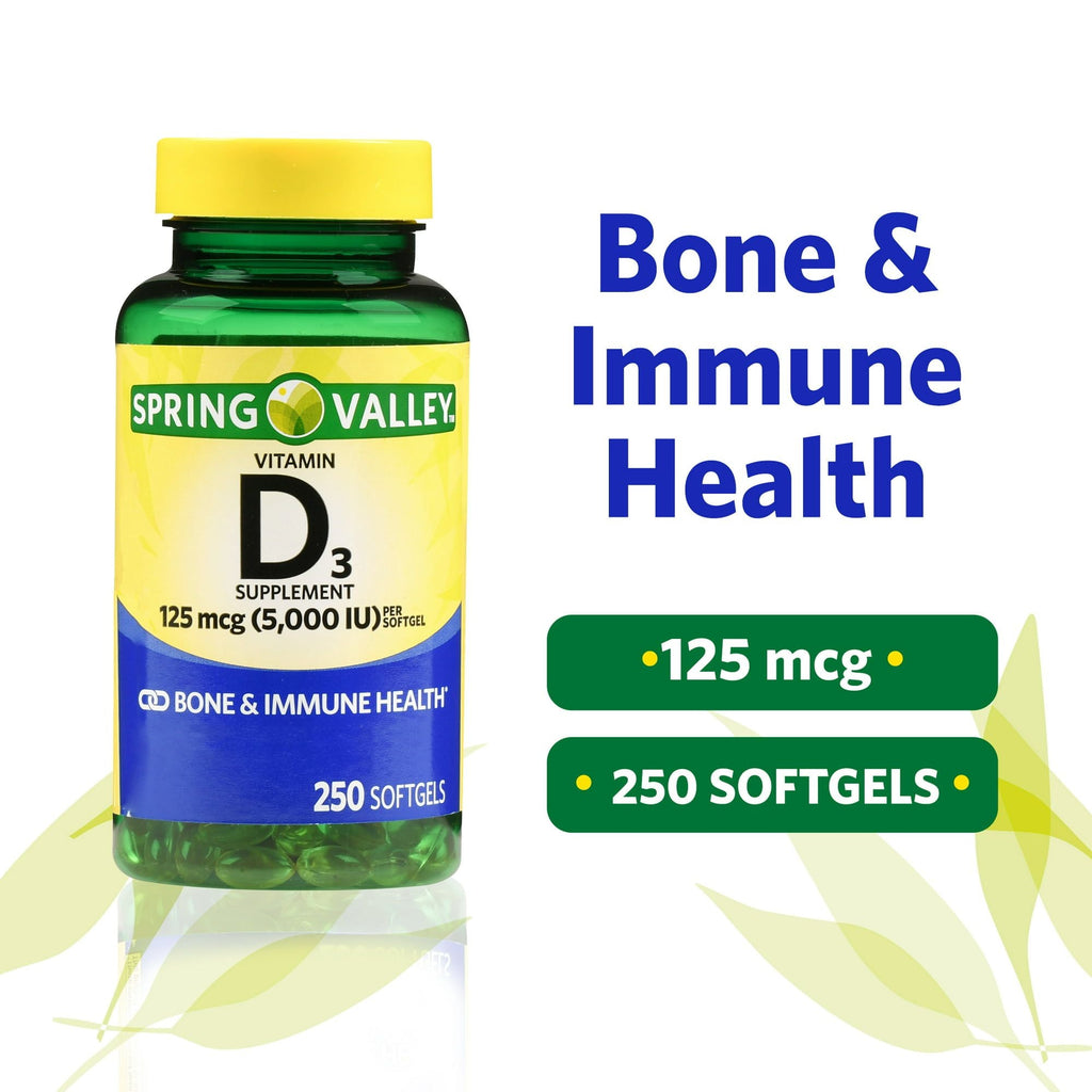 Spring Valley Vitamin D3 Softgels; 125 mcg; 5; 000 IU; 250 Count