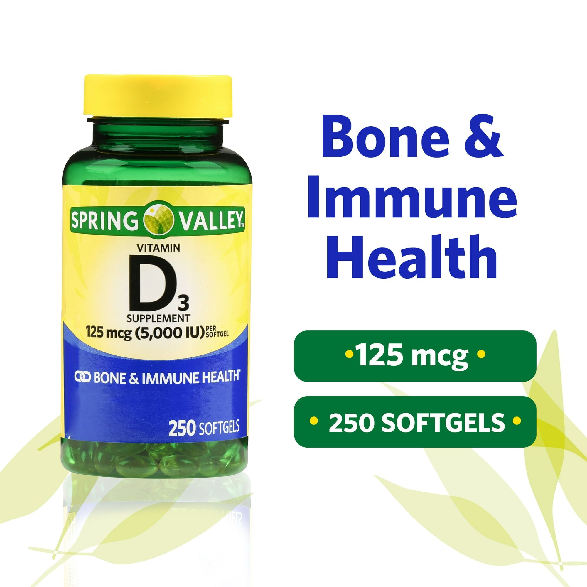 Spring Valley Vitamin D3 Softgels; 125 mcg; 5; 000 IU; 250 Count