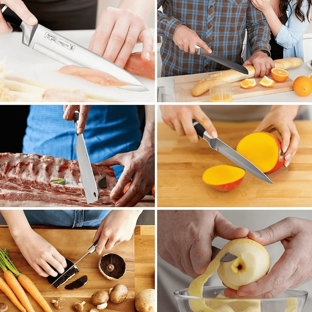 Kitchen Knife Set, 9-Pieces Black Sharp Non-Stick Coated Chef Knives Block Set ,Stainless Steel Knife Set for Kitchen with Sharpener for Cutting Slicing Dicing Chopping EasyOptionXY LLC