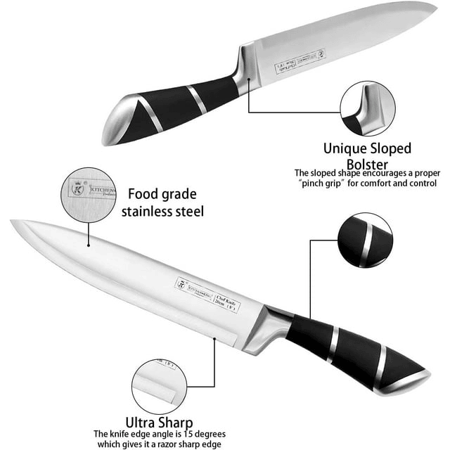 Kitchen Knife Set, 9-Pieces Black Sharp Non-Stick Coated Chef Knives Block Set ,Stainless Steel Knife Set for Kitchen with Sharpener for Cutting Slicing Dicing Chopping EasyOptionXY LLC