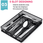 5 Component Utensil Drawer Organizer Cutlery Tray Silverware Flatware Storage Divider for Kitchen, Mesh Wire Metal Flatware Storage