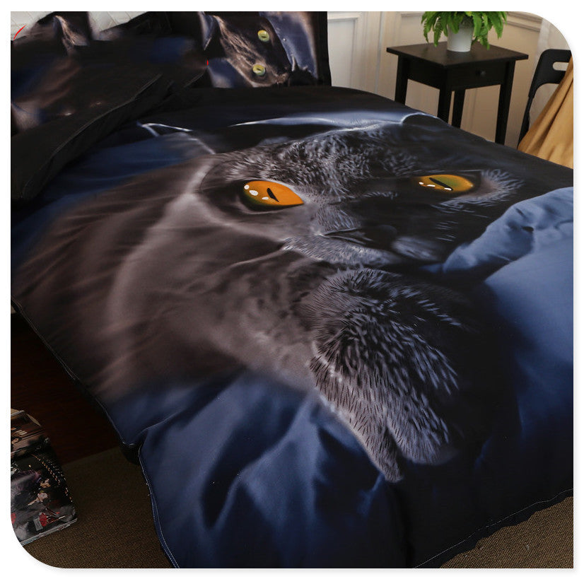 Black Cat Quilt Cover Sheet Bedding 3-piece Set Pi-Mart