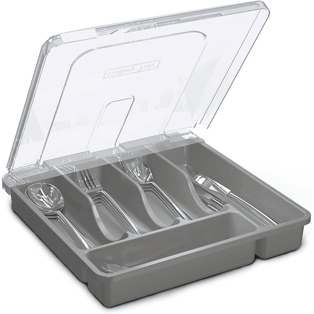 Vachan Plastic Silverware Tray for Drawer Organizer, 5 Compartments Flatware Organizer with Lid Tableware Storage Cutlery Utensil Holder EasyOptionXY LLC
