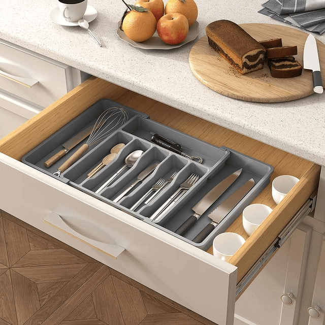 Lifewit Silverware Drawer Organizer, Expandable Utensil Tray for Kitchen, Adjustable Flatware Grey EasyOptionXY LLC