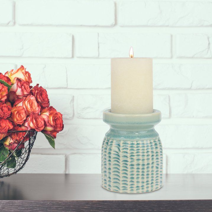 Ceramic Pale Ocean Urchin Texture Pillar Holder EasyOptionXY LLC