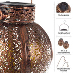 Set of 2 Solar Outdoor Lights - Hanging or Tabletop Rechargeable LED Lantern Set with 2 Shepherd Hooks for Outdoor Decor by Pure Garden (Bronze) - SJB-DIAMOND ELITES