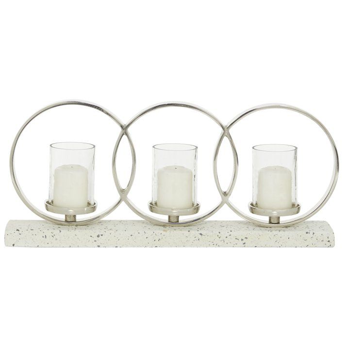 DecMode 3 Holder White Aluminum Pillar Candelabra with Aluminum Accents - SJB-DIAMOND ELITES