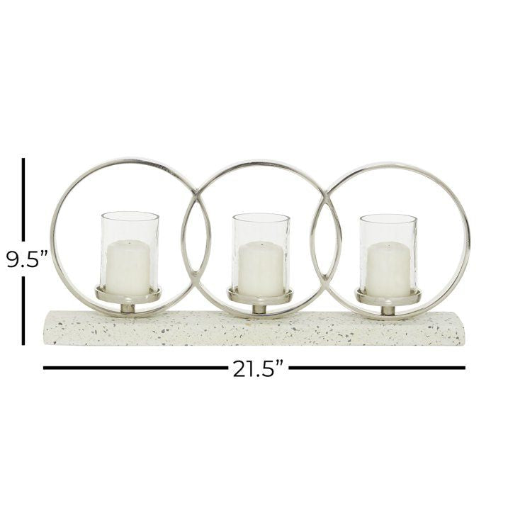 DecMode 3 Holder White Aluminum Pillar Candelabra with Aluminum Accents - SJB-DIAMOND ELITES