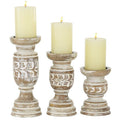 DecMode Country Carved Wood Candle Holder with Light Brown/Whitewashed Finish, Set of 3 6", 8", 10"H - SJB-DIAMOND ELITES