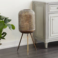 DecMode Modern Style Round Gold Metal Floor Lantern with Pierced Metal Pattern, 12' x 32' - SJB-DIAMOND ELITES