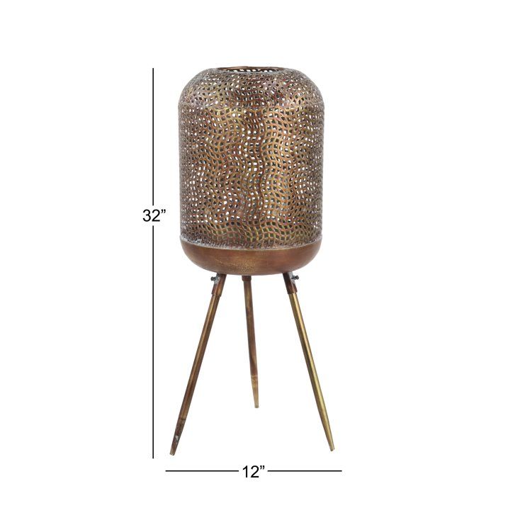 DecMode Modern Style Round Gold Metal Floor Lantern with Pierced Metal Pattern, 12' x 32' - SJB-DIAMOND ELITES