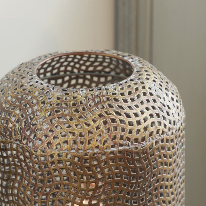 DecMode Modern Style Round Gold Metal Floor Lantern with Pierced Metal Pattern, 12' x 32' - SJB-DIAMOND ELITES