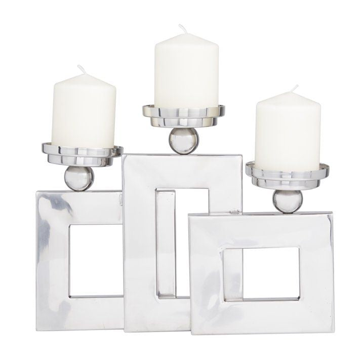 DecMode 3 Candle Silver Stainless Steel Pillar 3 Plate Candle Holder - SJB-DIAMOND ELITES