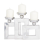 DecMode 3 Candle Silver Stainless Steel Pillar 3 Plate Candle Holder - SJB-DIAMOND ELITES