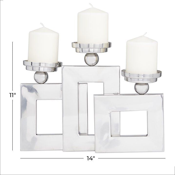 DecMode 3 Candle Silver Stainless Steel Pillar 3 Plate Candle Holder - SJB-DIAMOND ELITES
