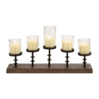DecMode 5 Holder Brown Mango Wood Handmade Pillar Candelabra with Wood Base - SJB-DIAMOND ELITES