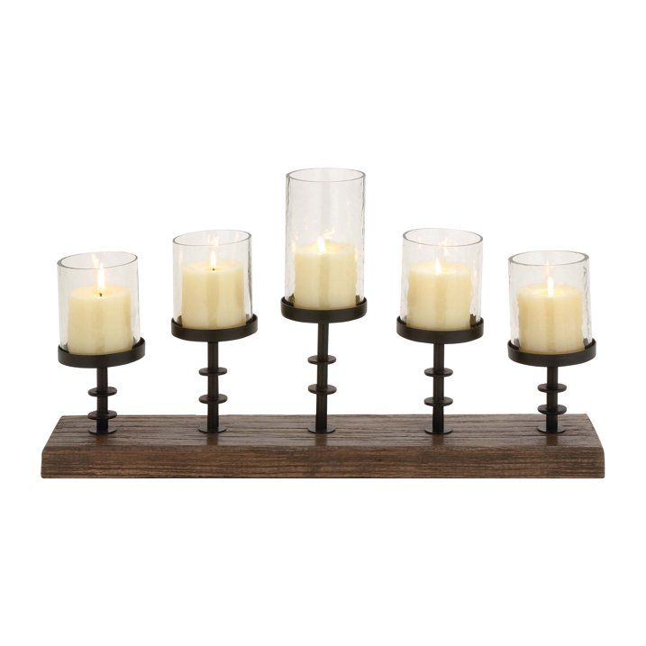 DecMode 5 Holder Brown Mango Wood Handmade Pillar Candelabra with Wood Base - SJB-DIAMOND ELITES