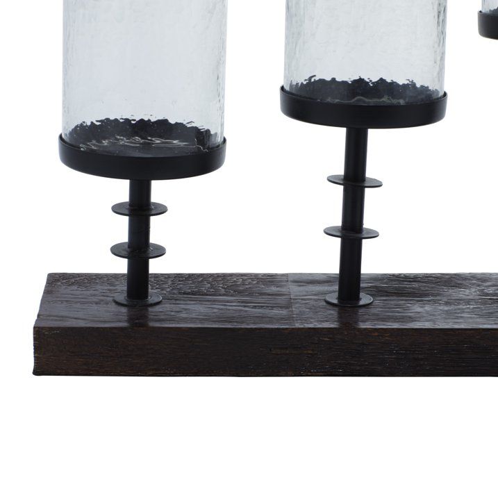 DecMode 5 Holder Brown Mango Wood Handmade Pillar Candelabra with Wood Base - SJB-DIAMOND ELITES